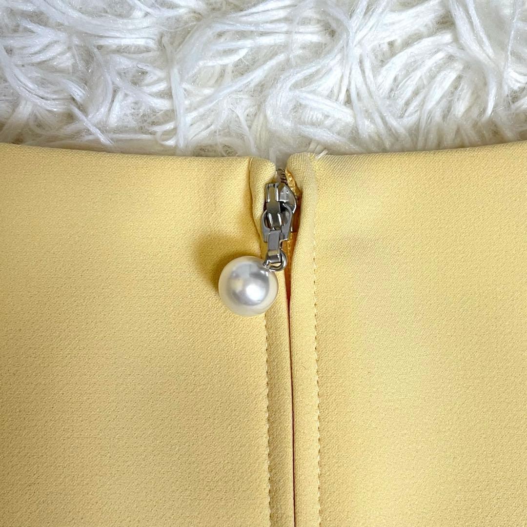 美品✨️ルネ ひざ丈ワンピース フレアワンピース パール ロゴ イエロー 34