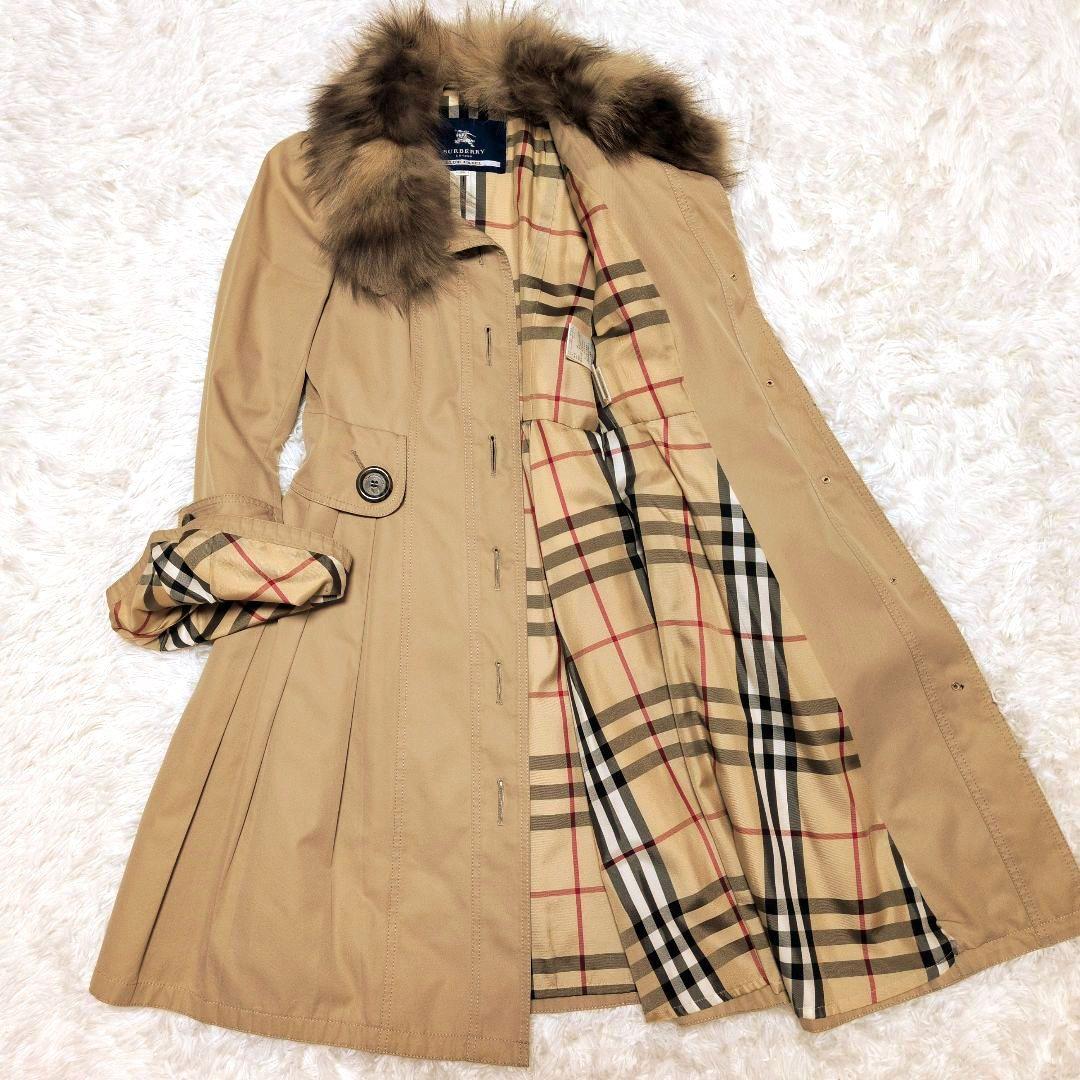 【美品】バーバリーブルーレーベル☆フォックスファー　2WAY　フレア袖　コート