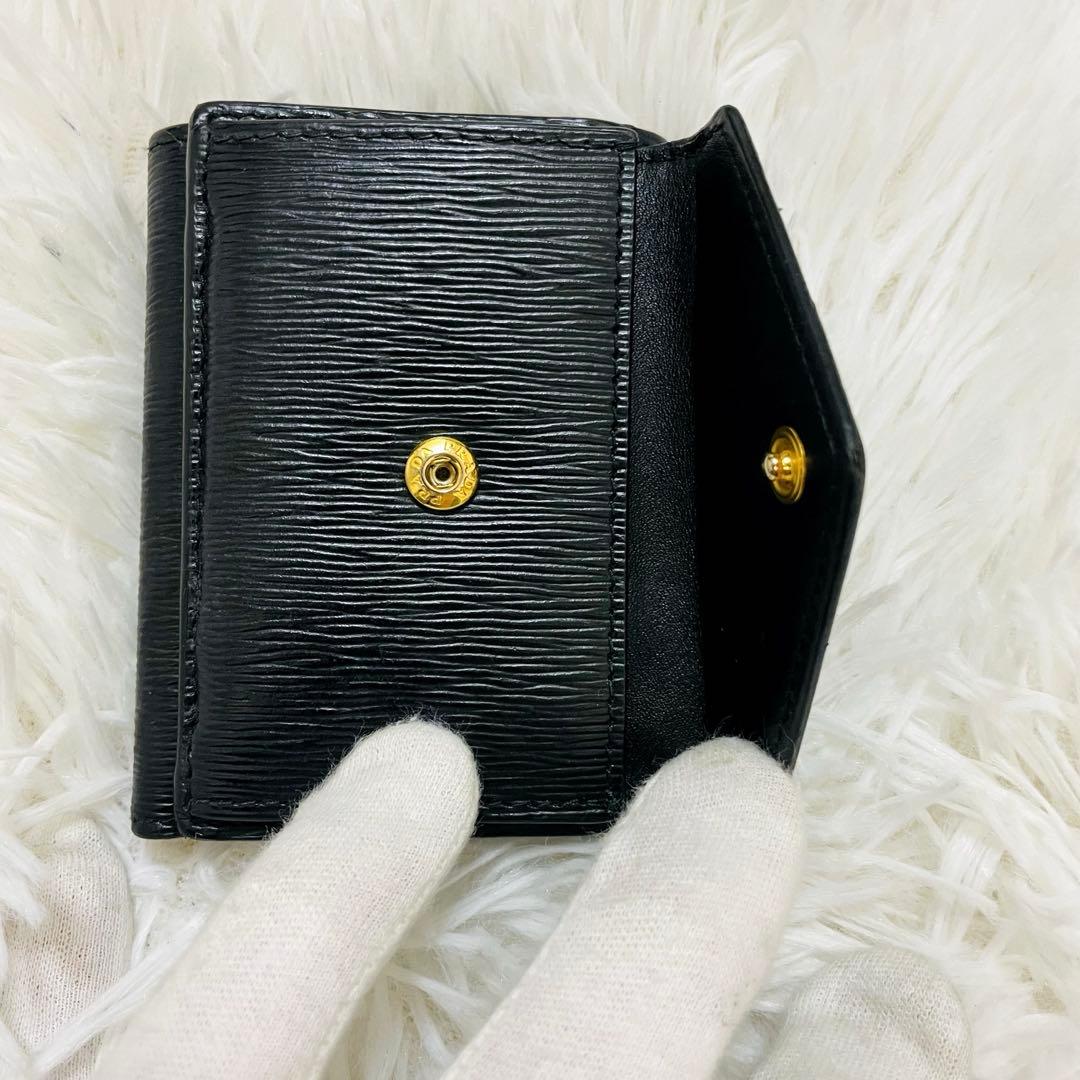 極美✨PRADA 三つ折り財布 ヴィッテロムーブ シボ革 レザー 黒