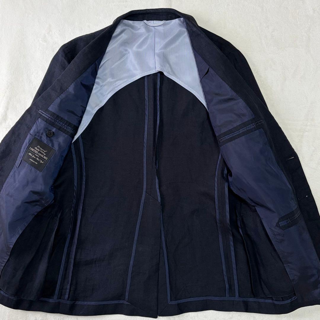 美品 ユナイテッドアローズ 麻リネン100% ヘリンボーン ジャケット L 紺