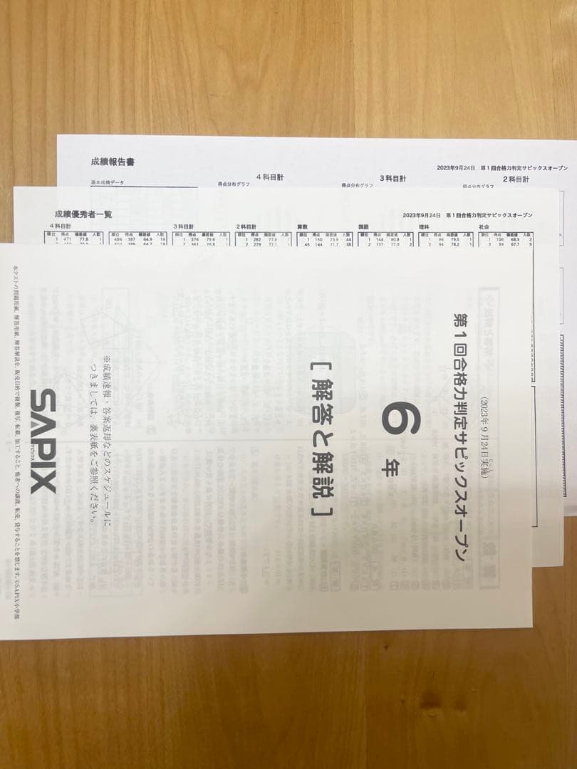 【未記入・原本】6年生2023年第1回(9月)合格力判定サピックスオープン