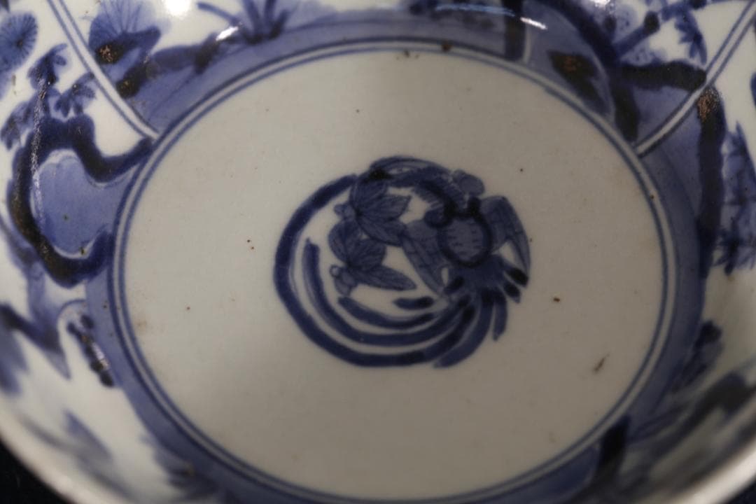 310　古伊万里上手染付角福銘松竹梅くらわんか中皿　無疵美品　江戸中期