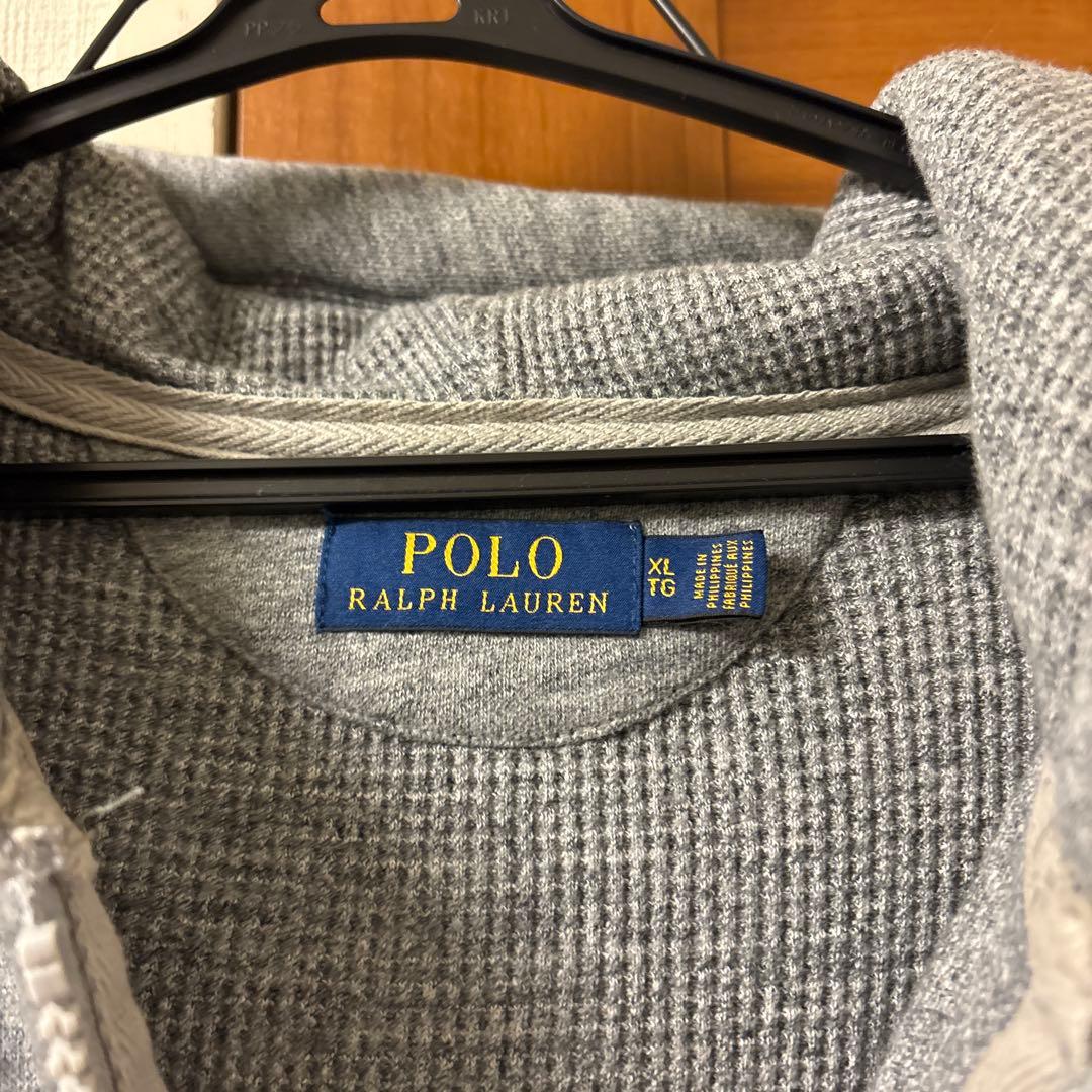POLO RALPH LAUREN 刺繍ロゴ ジップパーカー ベスト XLグレー
