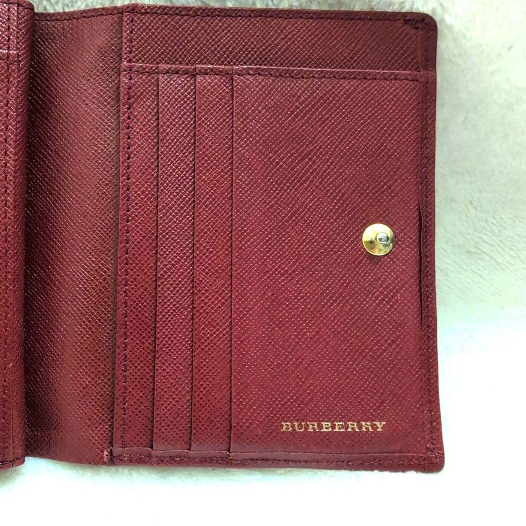 バーバリー　Wホック 折り財布 レザー　レッド　ノバチェック