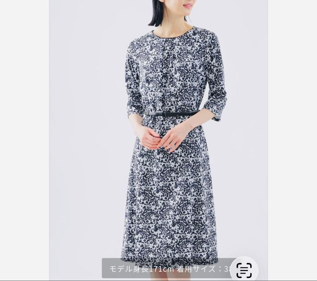 TRANS WORK モノトーン花柄七分袖ワンピース サイズ（新品、未使用）