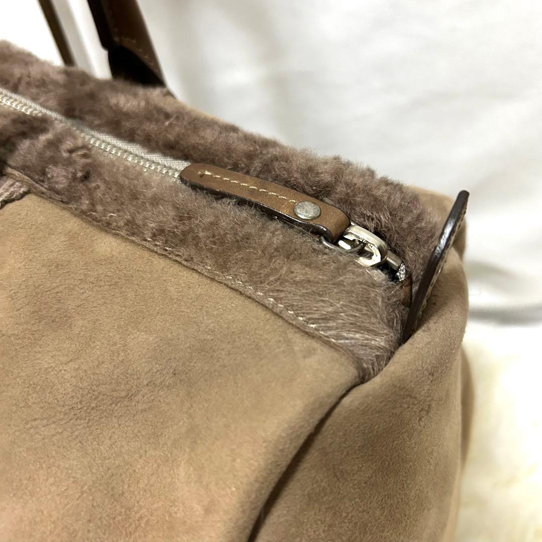 極美品 ブルネロクチネリ　ムートン　ボストンバッグ　バッグインバック付　ブラウン