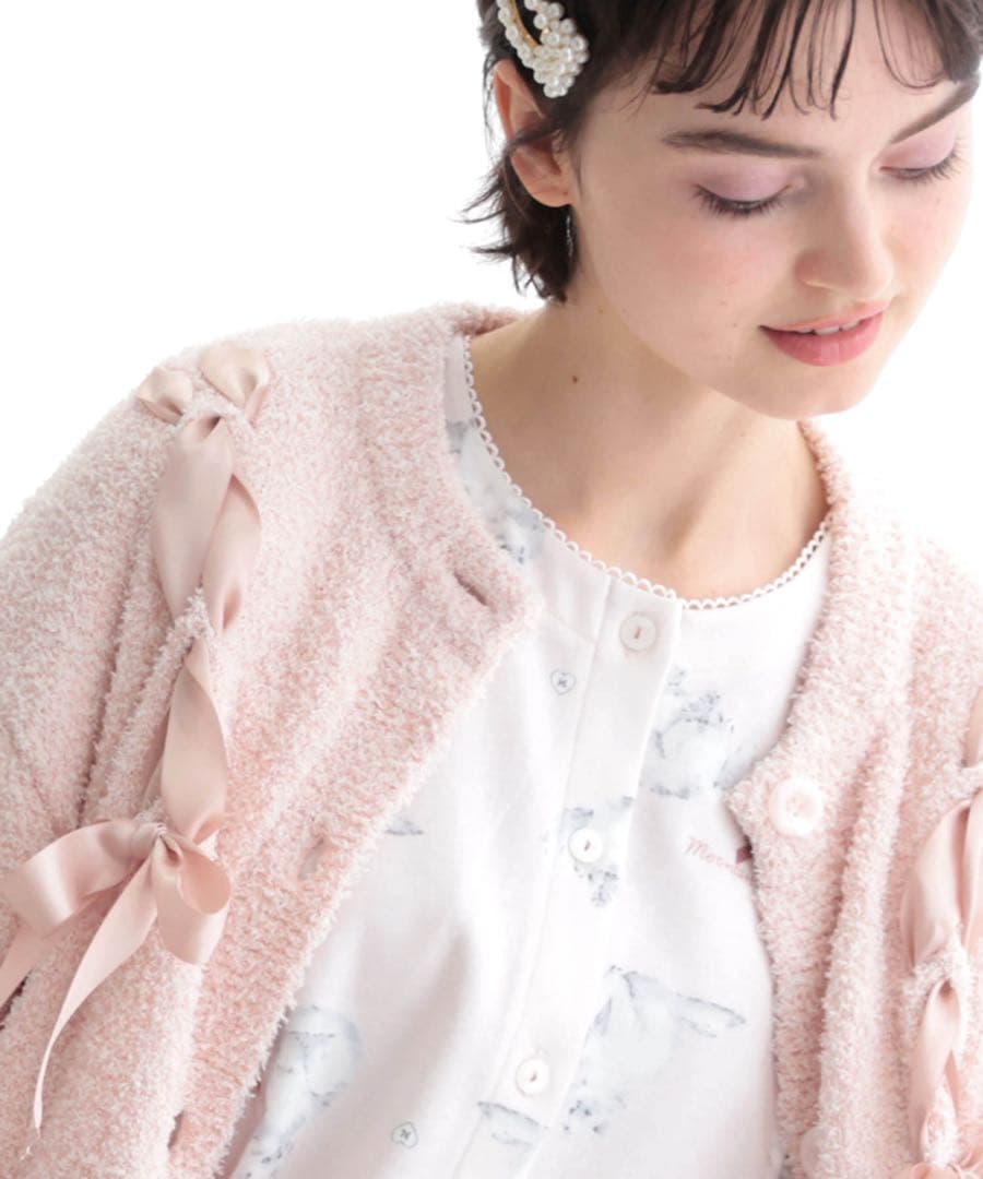 レイNarueナルエー モールニットツイードライクカーディガン M～L