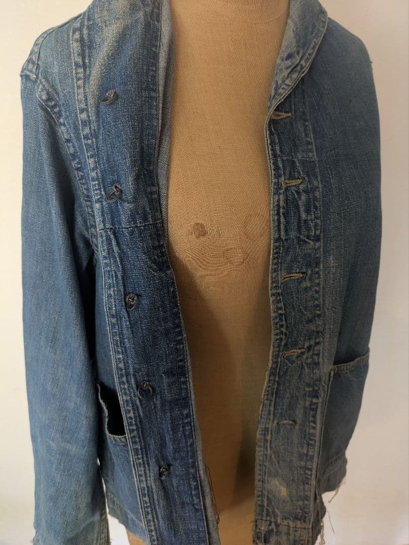 40's us navyショールカラー カバーオール ヘチマ襟 A