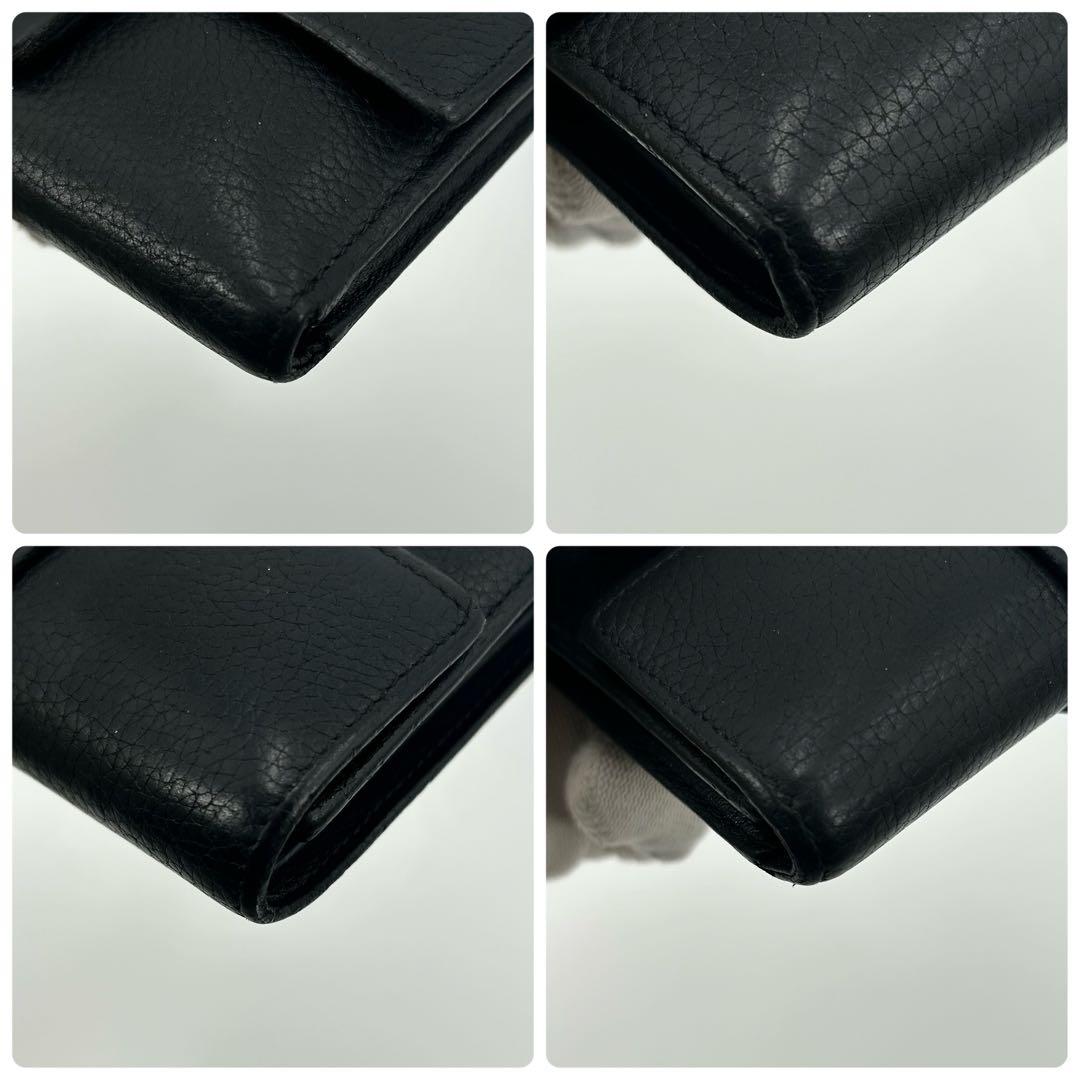 美品✨ロエベ 三つ折り財布 バーティカル アナグラム 型押し レザー ブラック