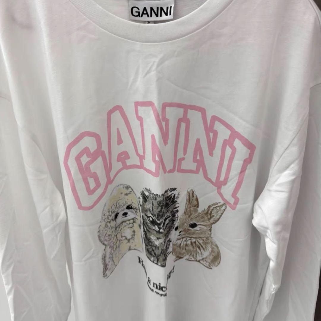 GANNI ホワイト ロングスリーブ Tシャツ