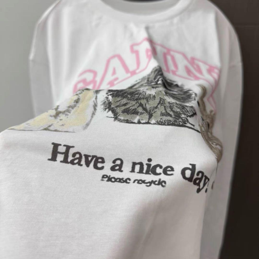 GANNI ホワイト ロングスリーブ Tシャツ