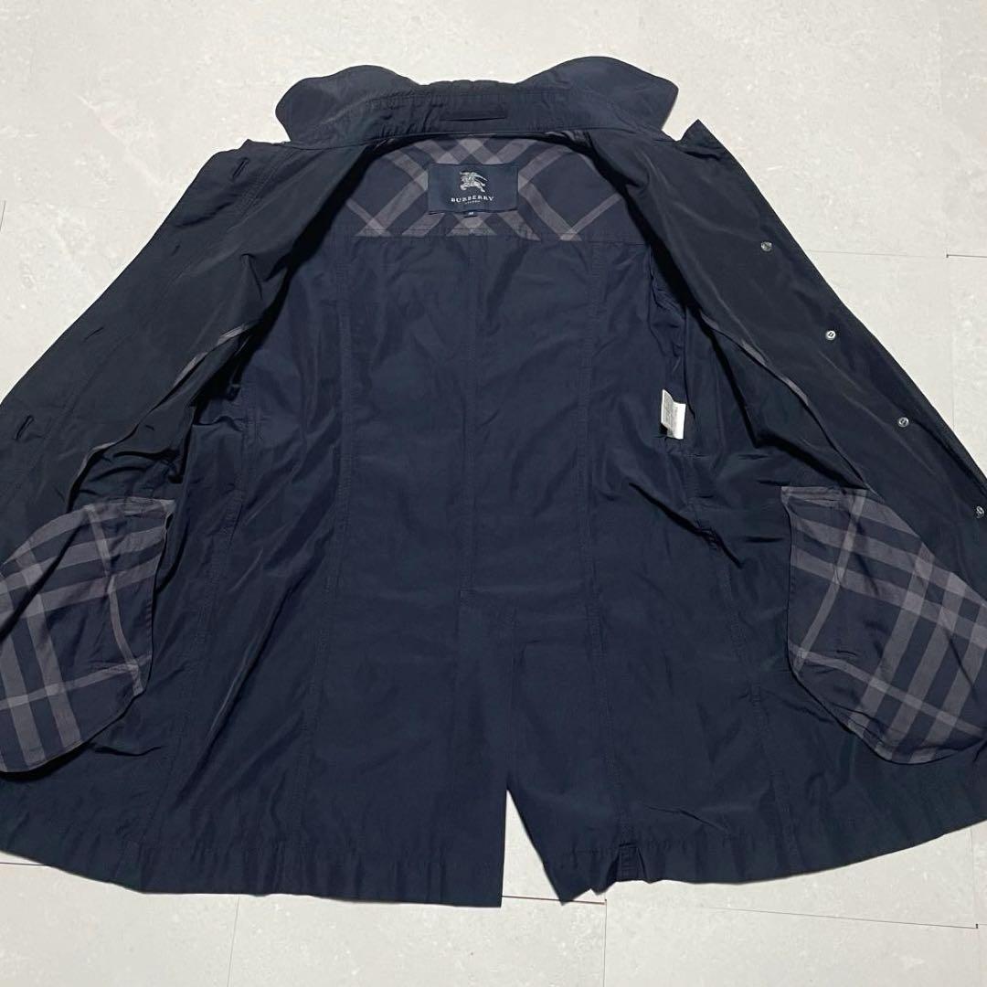 バーバリー BURBERRY ステンカラー ベルト チェック ネイビー 38