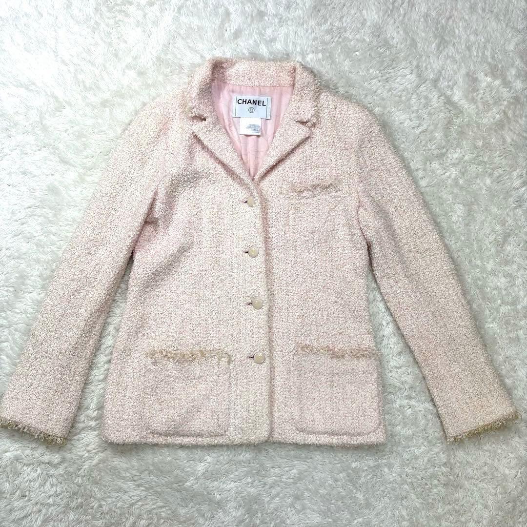 CHANEL シャネル ツイードジャケット ピンクベージュ ココマーク 40