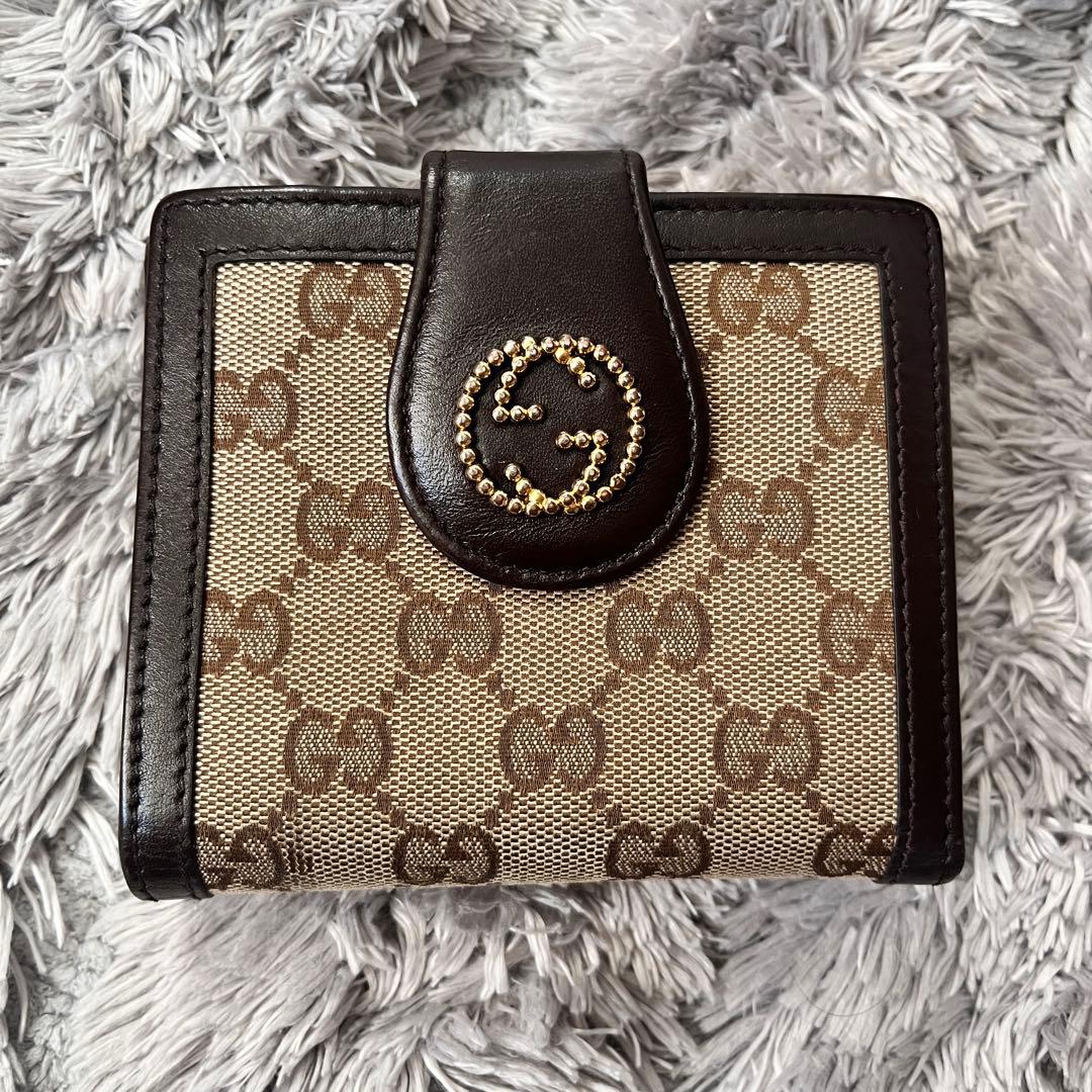 専用　GUCCI 折り財布　GGロゴ金具 キャンバスブラウンダークブラウン