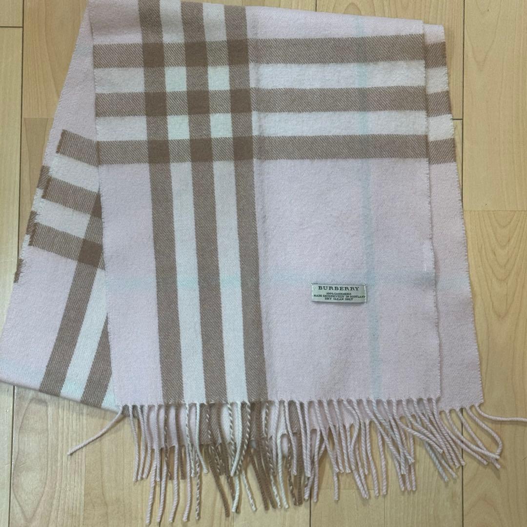 テ*ん様 現行BURBERRY バーバリー カシミヤ100% 薄ピンク色 マフラ