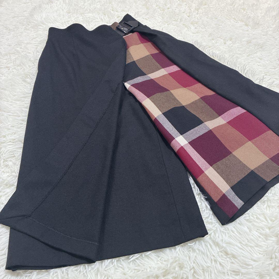 ブルーレーベル クレストブリッジ チェック ガウチョパンツ ワイドパンツ 黒