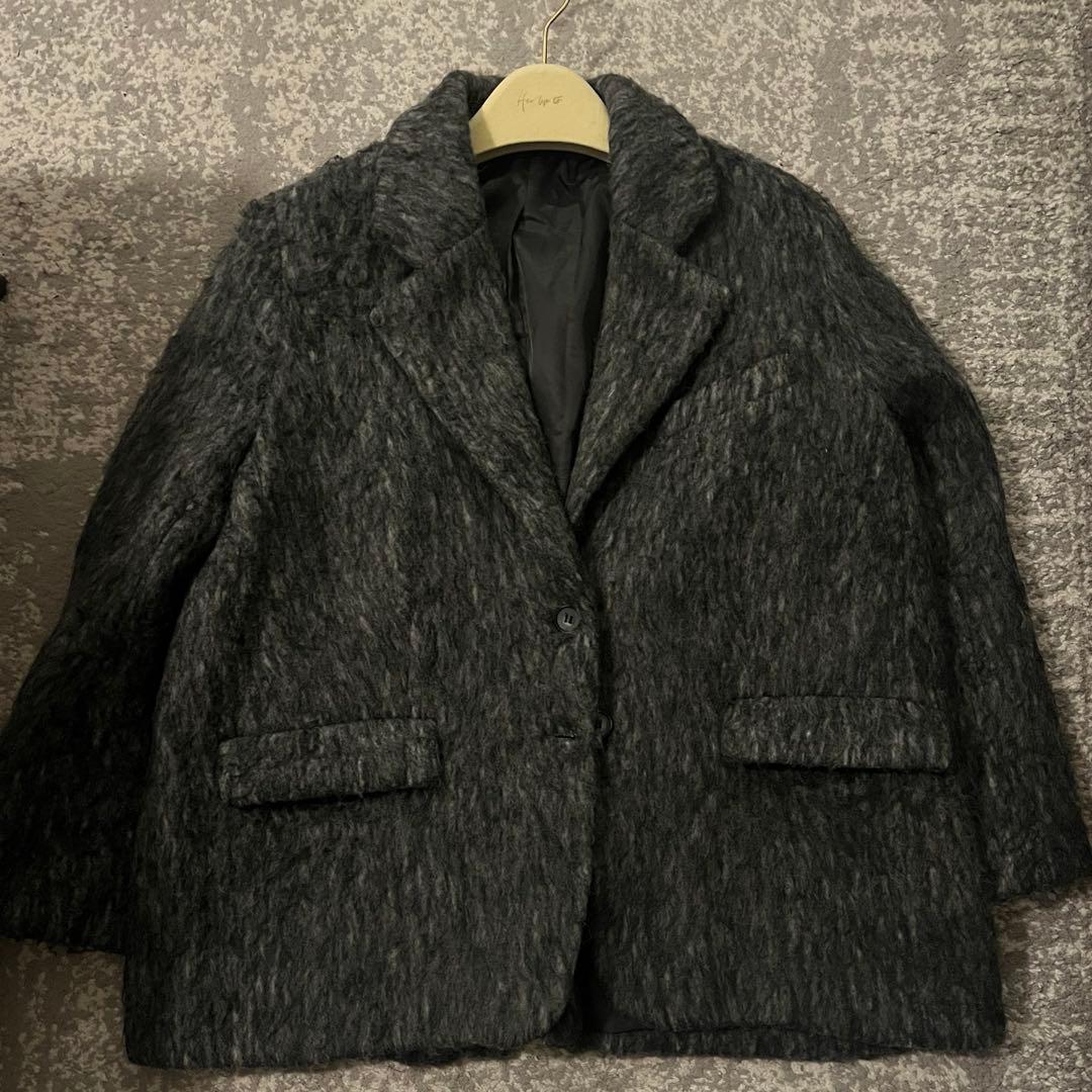ベースメントオンライン モヘアシャギージャケットコート グレー