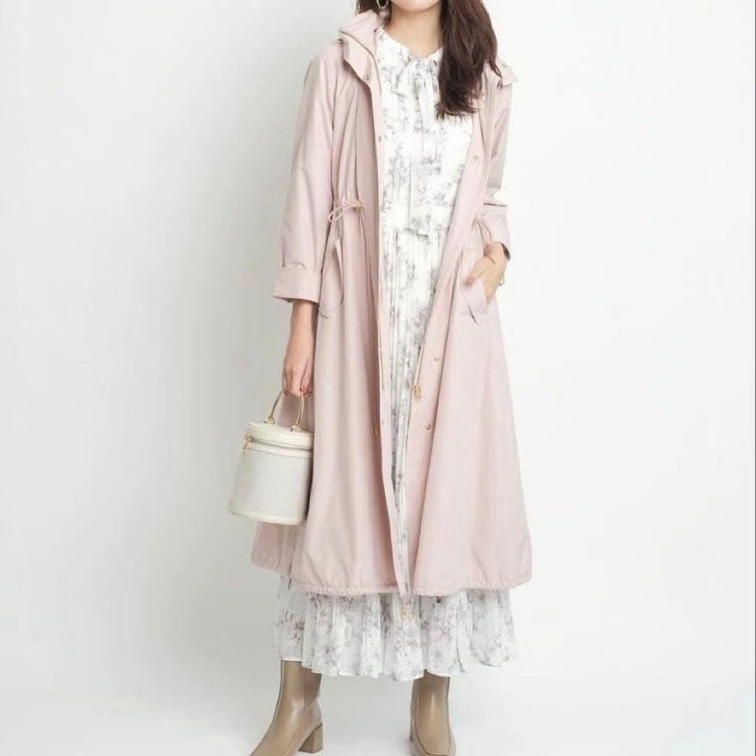 美品 ジャスグリッティー 撥水ロングフードブルゾン ピンク M