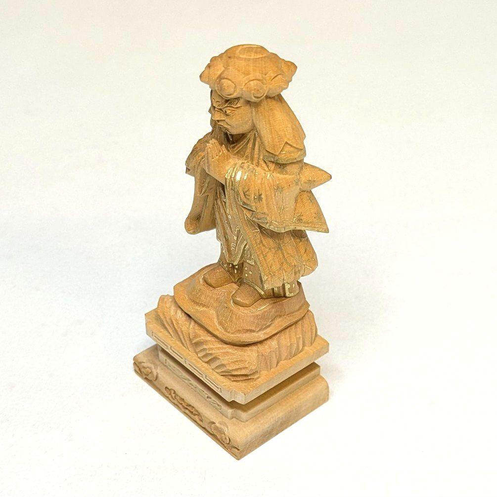 【さらに値下げ・新品】 中山鬼子母神　金泥　顔書き　上彫　柘植　総高さ約8.5㎝