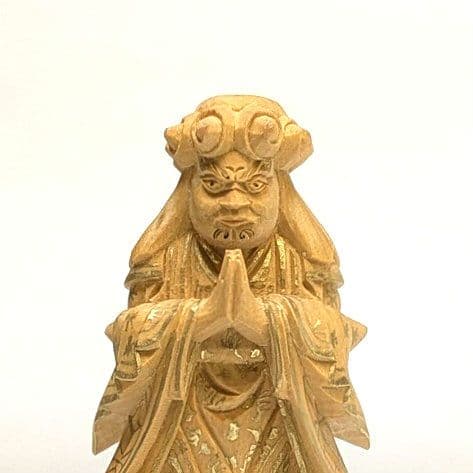 【さらに値下げ・新品】 中山鬼子母神　金泥　顔書き　上彫　柘植　総高さ約8.5㎝