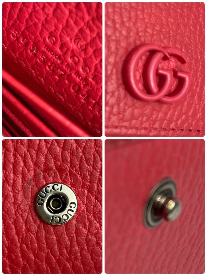 GUCCI 2つ折り 財布 GGマーモント ピンク 本革 レザー
