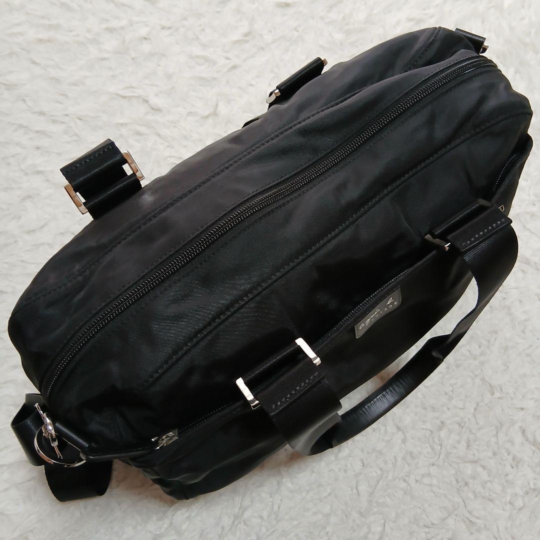 【美品】【agnesb.】２WAYナイロン×レザー　ショルダーミニボストンバッグ