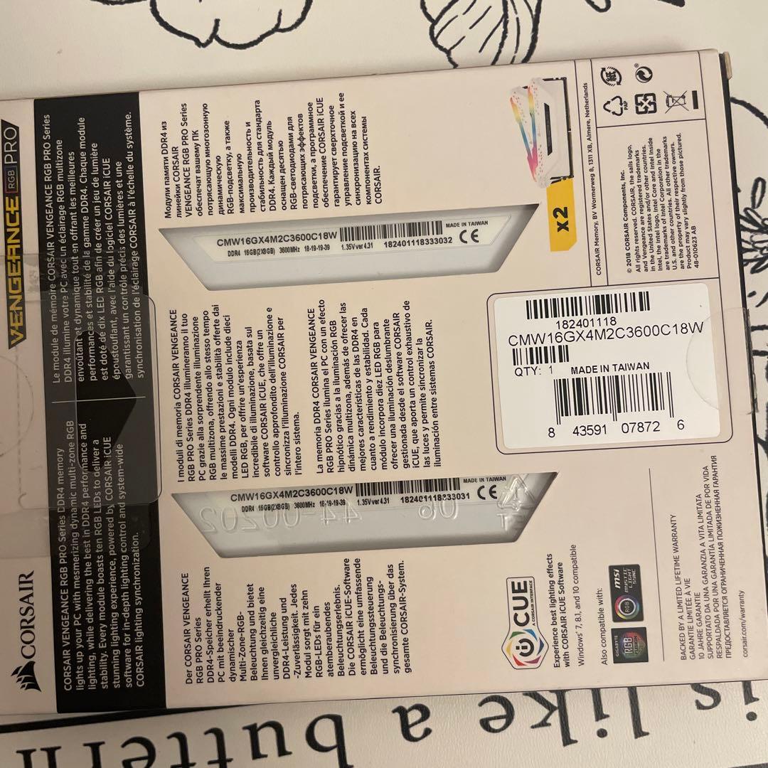 メモリー CORSAIR VENGEANCE RGB PRO 16GB DDR4 3600