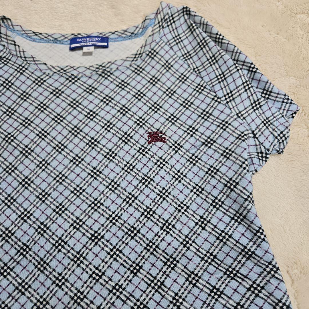 y2k 希少 バーバリー ブルーレーベル ノバチェック Tシャツ ロゴ刺繍 M