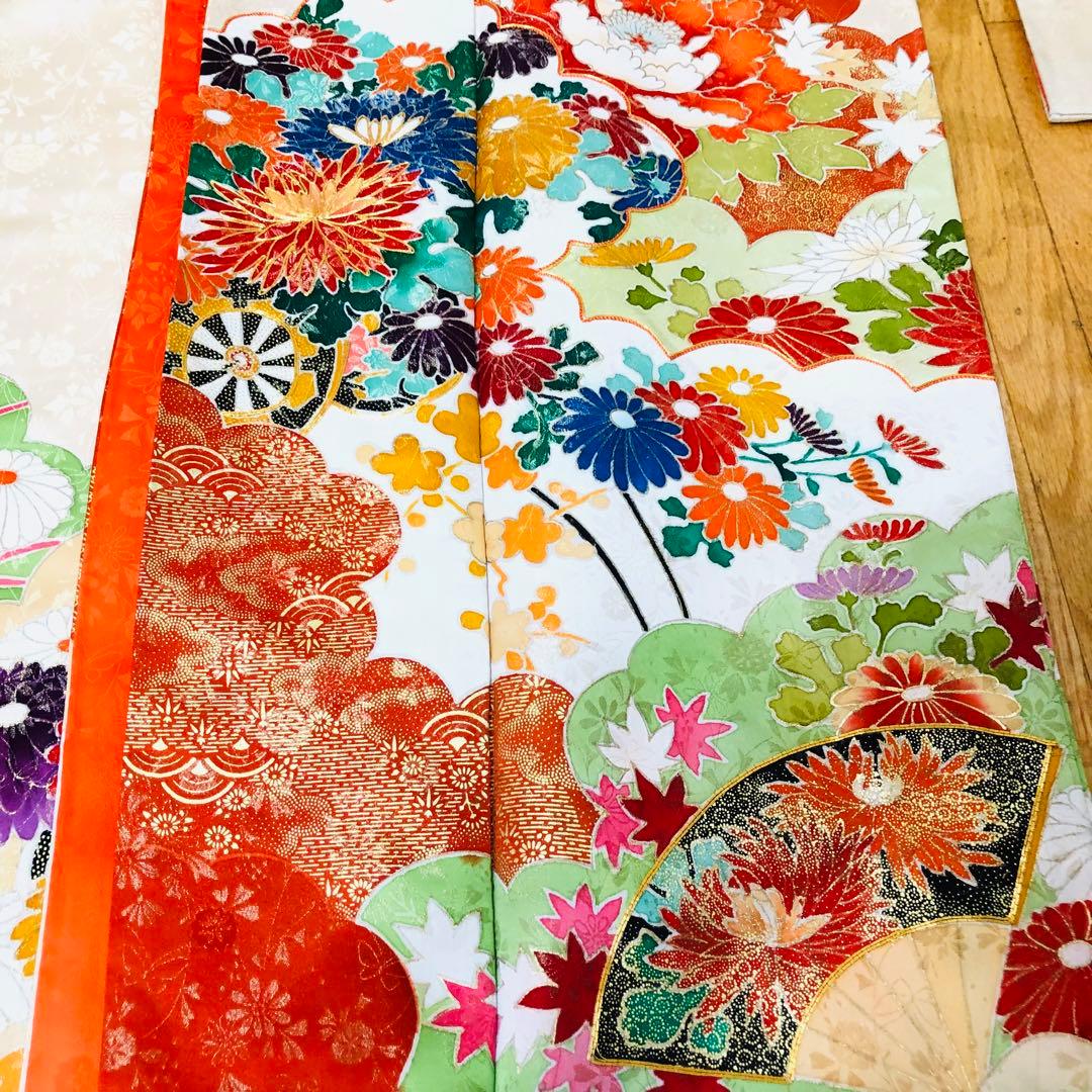 正絹振袖フルセット‼️愛らしいクリーム豪華絢爛菊梅薔薇金糸刺繍見惚れる⭐︎金彩金箔