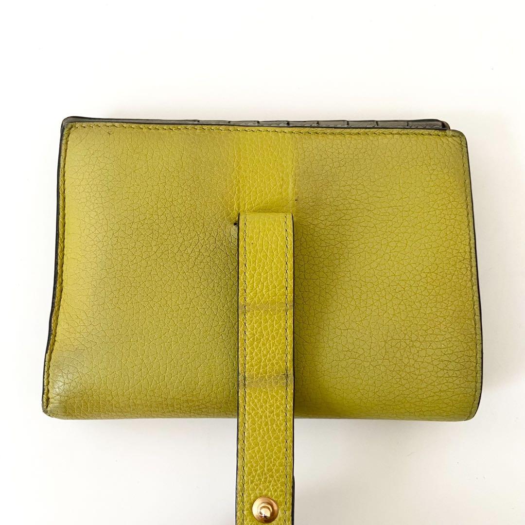 良品　Loewe バーティカルウォレット　二つ折り財布　バイカラー　レザー　黄色
