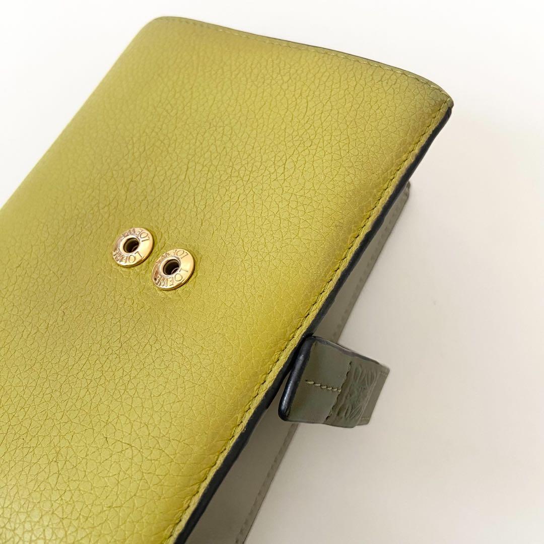 良品　Loewe バーティカルウォレット　二つ折り財布　バイカラー　レザー　黄色