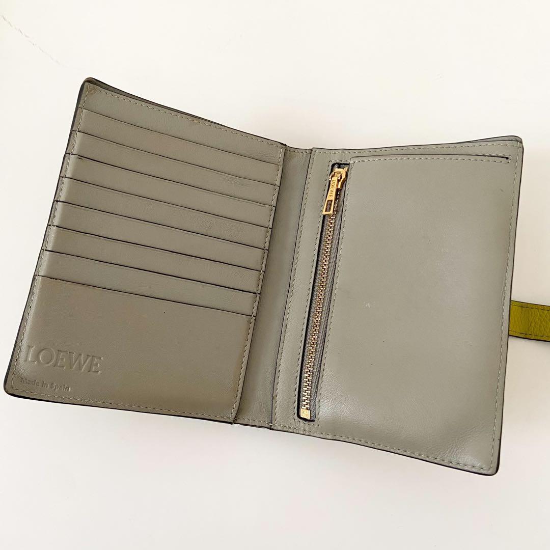 良品　Loewe バーティカルウォレット　二つ折り財布　バイカラー　レザー　黄色