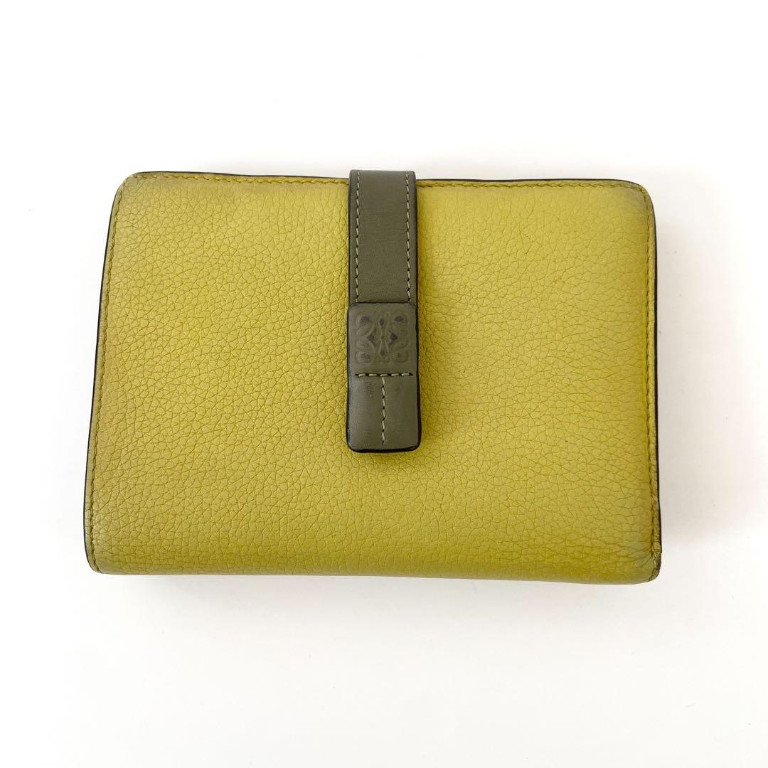 良品　Loewe バーティカルウォレット　二つ折り財布　バイカラー　レザー　黄色