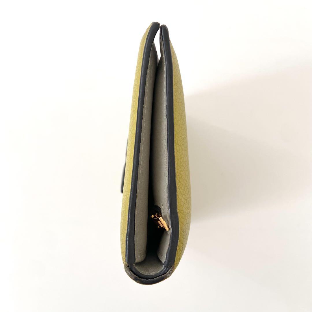 良品　Loewe バーティカルウォレット　二つ折り財布　バイカラー　レザー　黄色