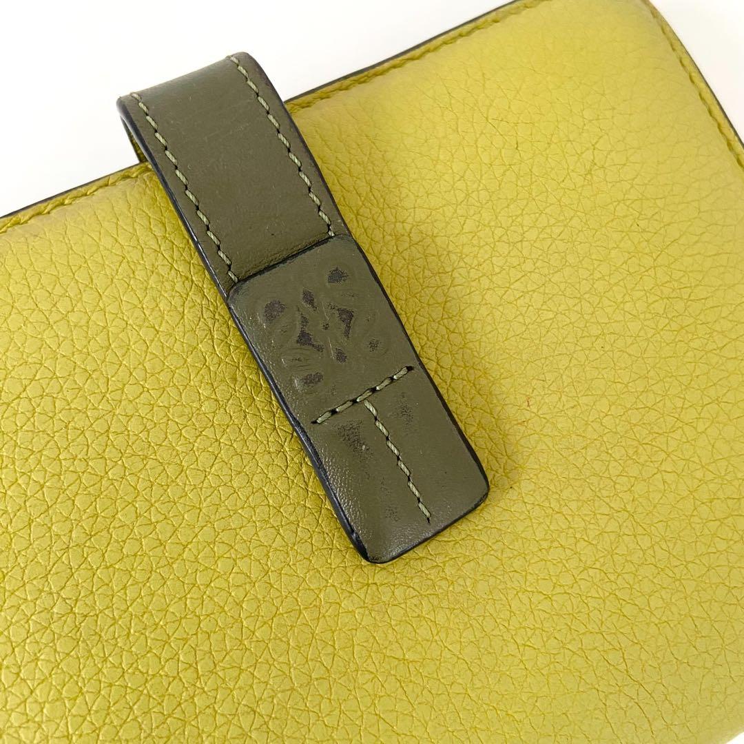 良品　Loewe バーティカルウォレット　二つ折り財布　バイカラー　レザー　黄色