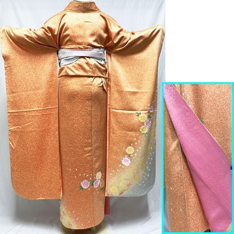 407aj55☆振袖＆袋帯 高身長な方にも 金彩 地紋 十三参り 成人式☆美品u