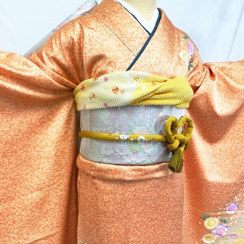 407aj55☆振袖＆袋帯 高身長な方にも 金彩 地紋 十三参り 成人式☆美品u
