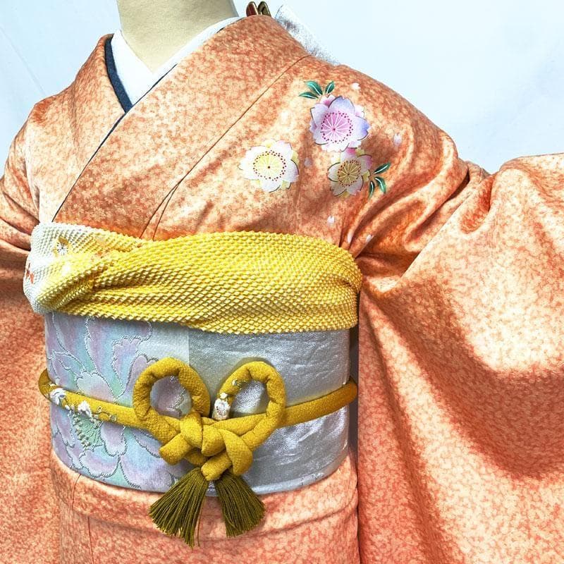 407aj55☆振袖＆袋帯 高身長な方にも 金彩 地紋 十三参り 成人式☆美品u