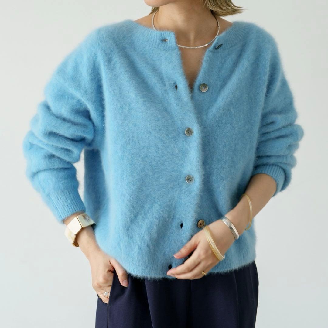 美品！Omekashi ファーカシミヤ 2WAY カーディガン　ブルー