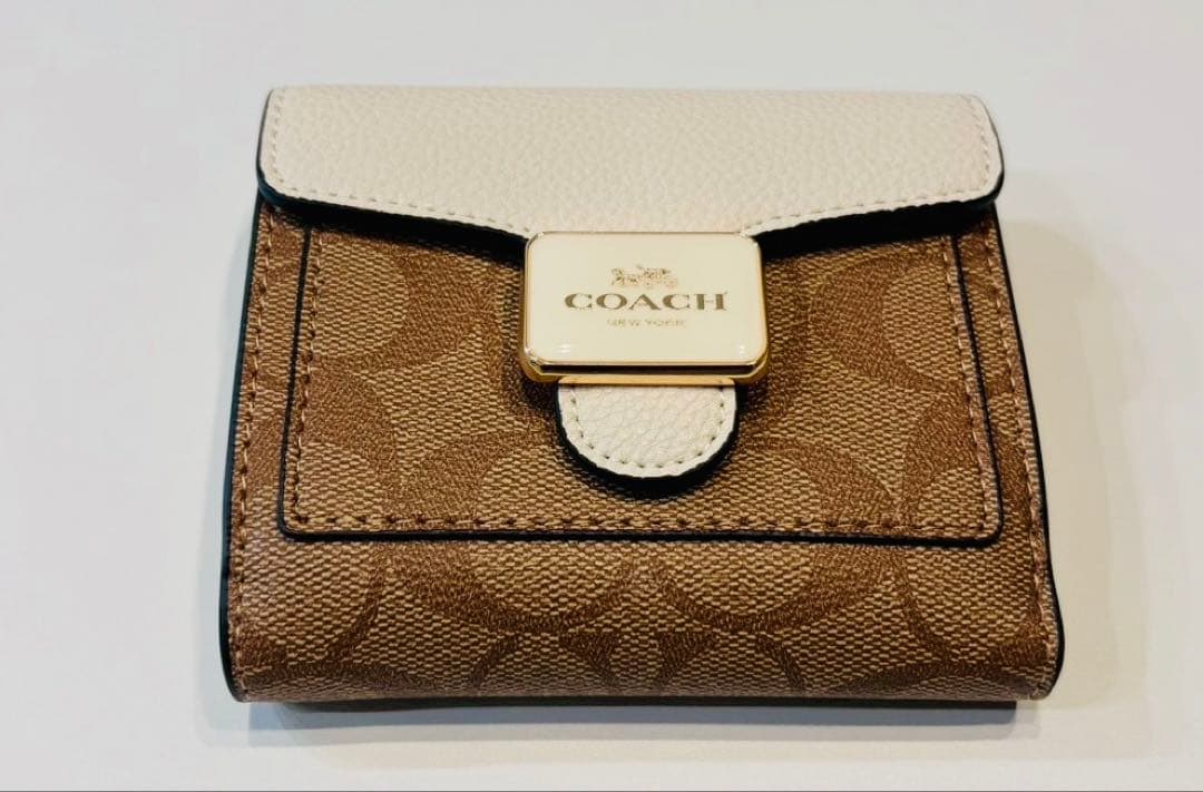 COACH コーチ 二つ折り財布 ブラウン/ホワイト