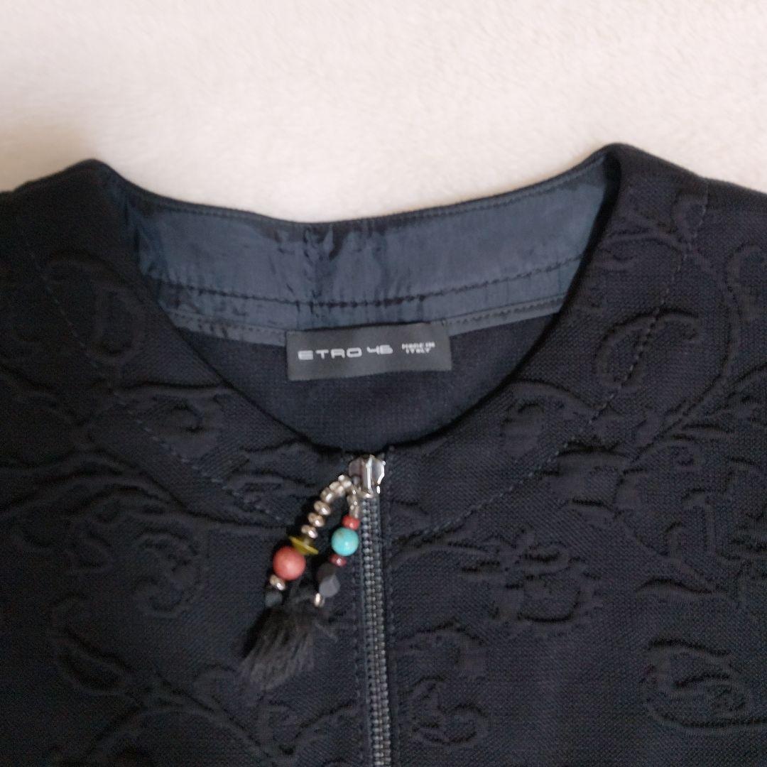 【美品】ETRO エトロ　ワンピース　ひざ丈　刺繍　黒　ハーフジップ　装飾XXL