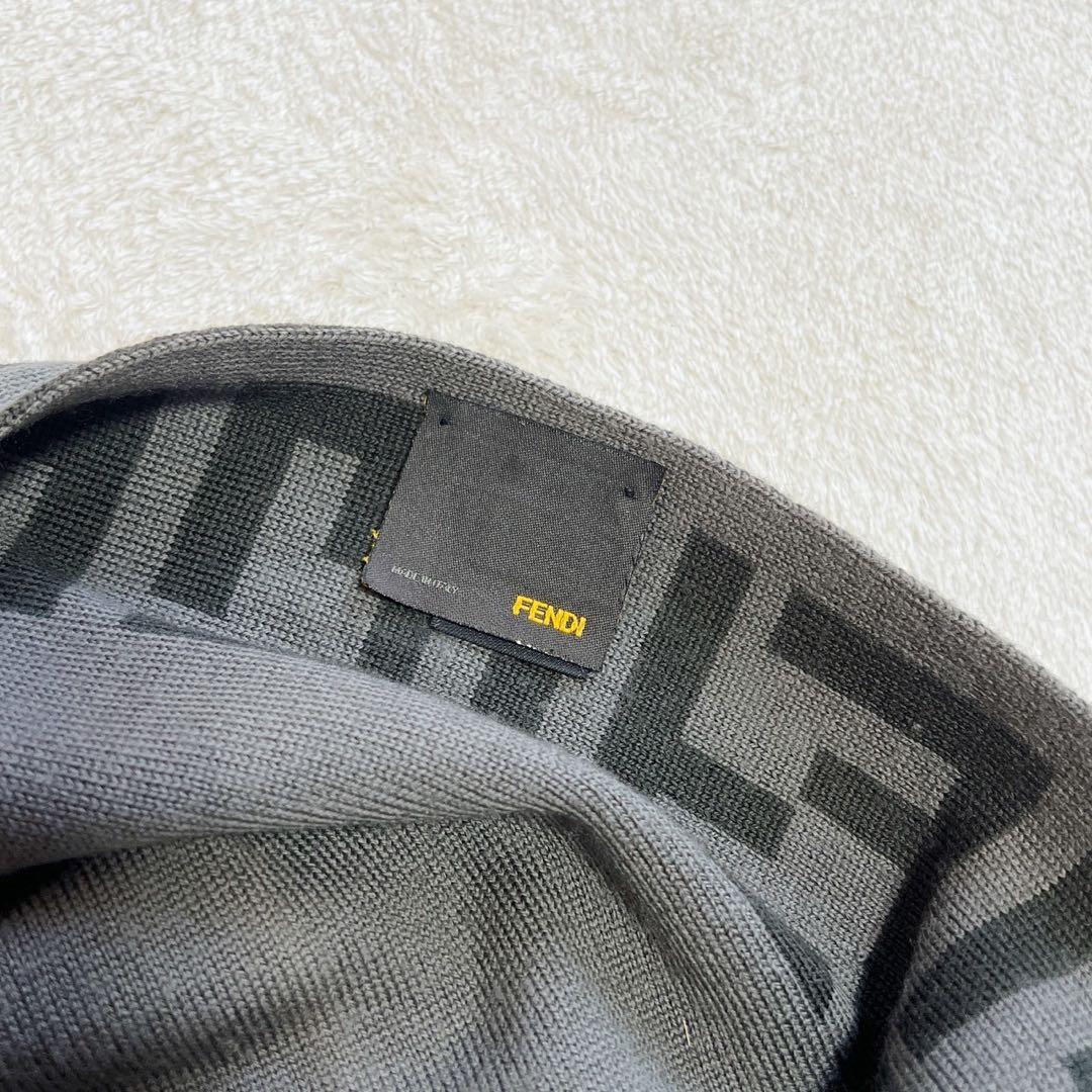 FENDI フェンディ　FF　ズッカ柄　マフラー　ウール　グレー