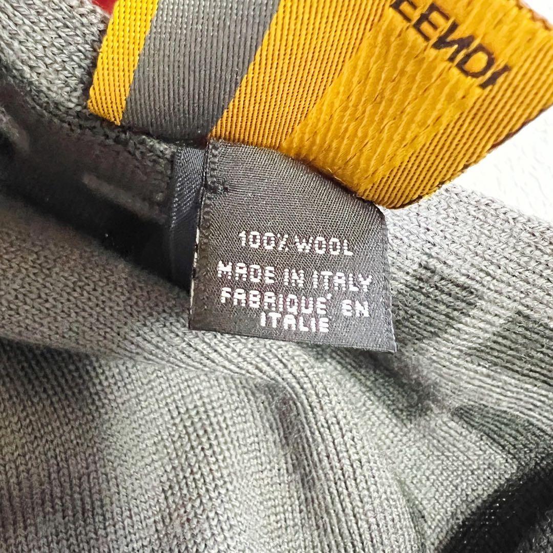 FENDI フェンディ　FF　ズッカ柄　マフラー　ウール　グレー