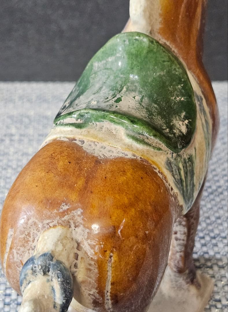 1971年中国北京購入　唐三彩　馬置物　馬俑　オブジェ　複製品　高さ18.5cm