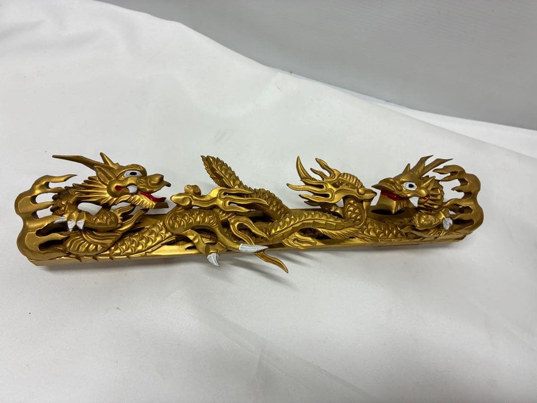 ✡*️様 木製龍彫 3点まとめて 目描き 金粉仕上げ/竜彫刻 /ドラゴン 欄間