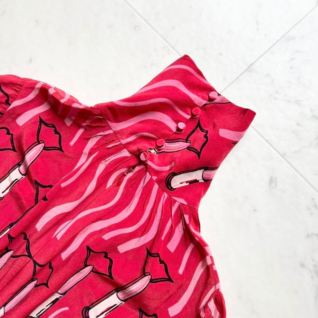 VALENTINO シルク リップ柄 アート ウエストギャザーワンピース