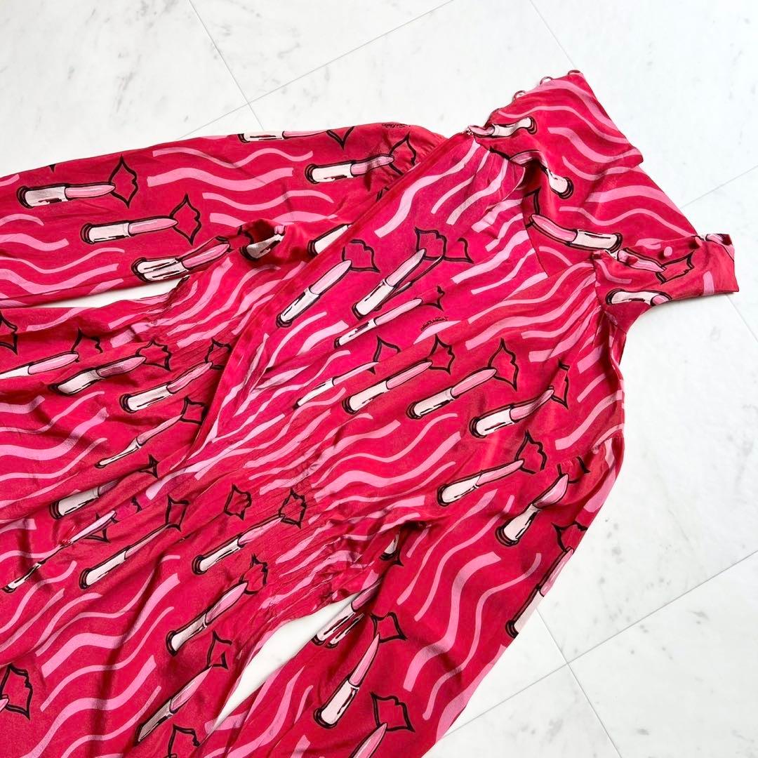 VALENTINO シルク リップ柄 アート ウエストギャザーワンピース