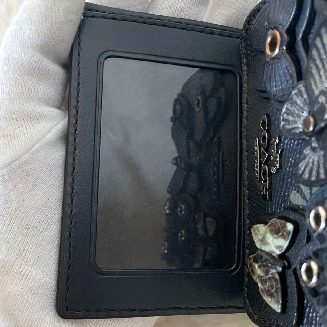 【希少品】COACH バタフライ アップリケ 三つ折り財布 大人可愛い ネイビー