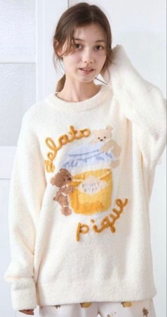 ジェラートピケ ベビモコはちみつベアジャガードプルオーバー
