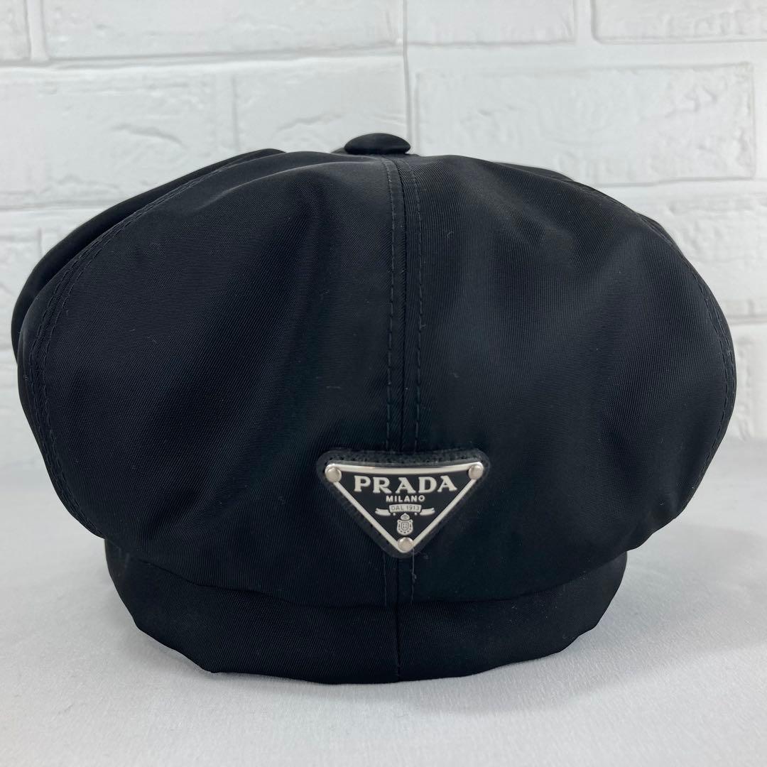 【極美品】PRADA プラダ　キャスケット　ベレー帽　ブラック　三角ロゴ　現行